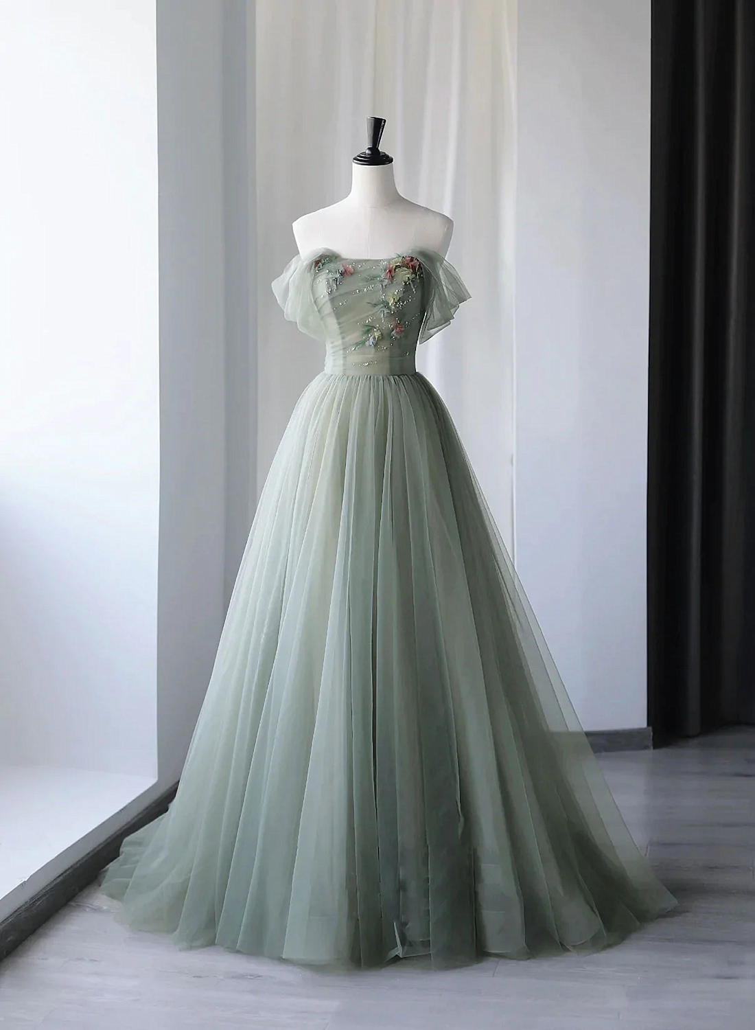 Light Green Sweetheart Beaded and Flowers Party Dress, Tulle Green For Cutedressy Light Green Sweetheart Beaded and Flowers Party Dress, Tulle Green For Cutedressy