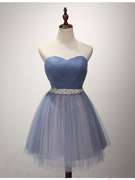 Beautiful Blue Sweetheart Knee Length Formal Dress with Cute Belt, Short Junior Prom Dress