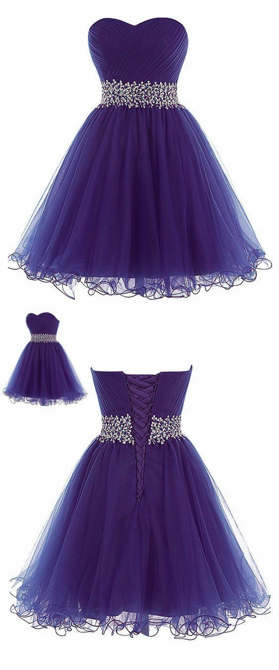 Purple Tulle Beaded and Sequins Short Homecoming Dress, Sweethart Prom Dress Purple Tulle Beaded and Sequins Short Homecoming Dress, Sweethart Prom Dress