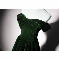 Beautiful Green Off Shoulder A-line Velvet Long Party Dress, Green Bridesmaid Dress