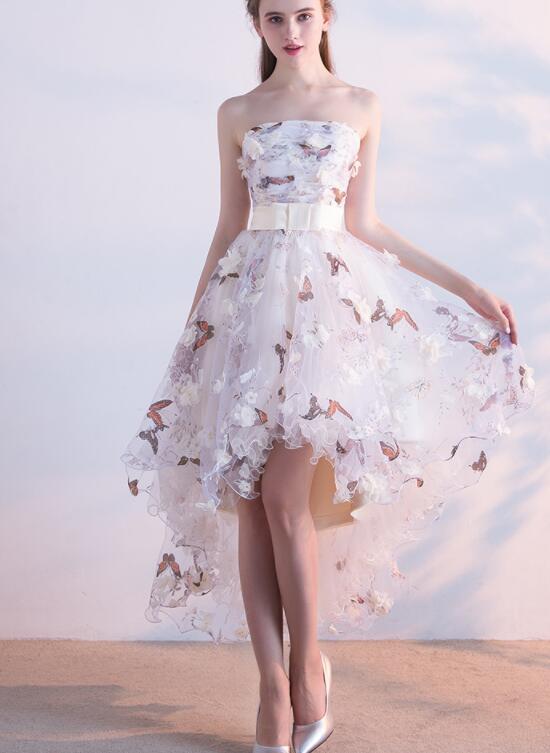 Beautiful Floral Tulle High Low Party Dress, Lovely Homecoming Dress Cutedressy Beautiful Floral Tulle High Low Party Dress, Lovely Homecoming Dress Cutedressy