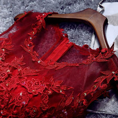 Adorable Tulle Round Neckline Tulle Party Dress with Applique, Wine Red Prom Dress Adorable Tulle Round Neckline Tulle Party Dress with Applique, Wine Red Prom Dress