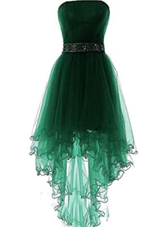 Dark Green Tulle High Low Party Dress, Green Tulle Formal Dress Homeco