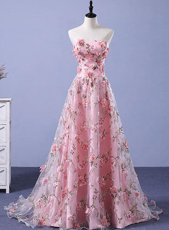 Beautiful Light Pink Flowers Romantic Long Formal Gowns, Flowers Party Cutedressy Beautiful Light Pink Flowers Romantic Long Formal Gowns, Flowers Party Cutedressy