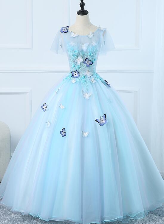 Beautiful Light Blue Tulle Long Prom Dress, Ball Gown Blue Sweet 16 Dr – Cutedressy