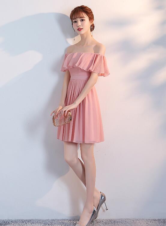 Lovely Off Shoulder Light Pink Short Bridesmaid Dress, Pink Homecoming Cutedressy Lovely Off Shoulder Light Pink Short Bridesmaid Dress, Pink Homecoming Cutedressy