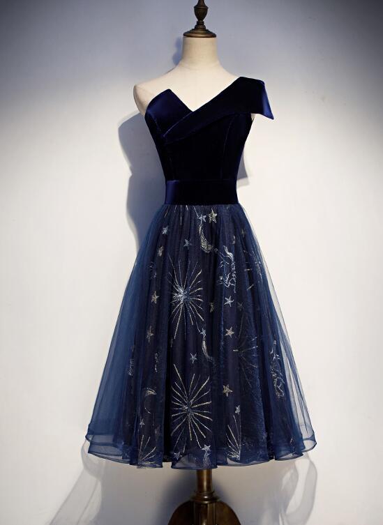 Elegant Navy Blue One Shoulder Bridesmaid Dress, Blue Wedding Party Dr Cutedressy Elegant Navy Blue One Shoulder Bridesmaid Dress, Blue Wedding Party Dr Cutedressy