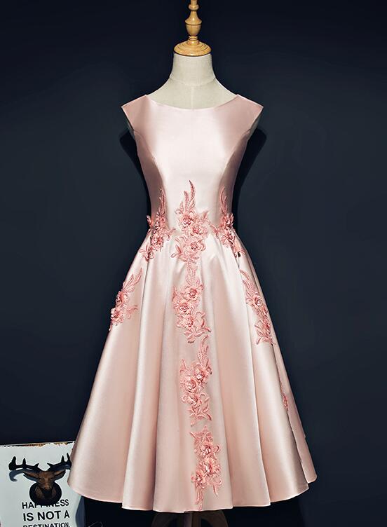 Pink Satin Knee Length Short Homecoming Dress, Pink Prom Dress Graduat Cutedressy Pink Satin Knee Length Short Homecoming Dress, Pink Prom Dress Graduat Cutedressy