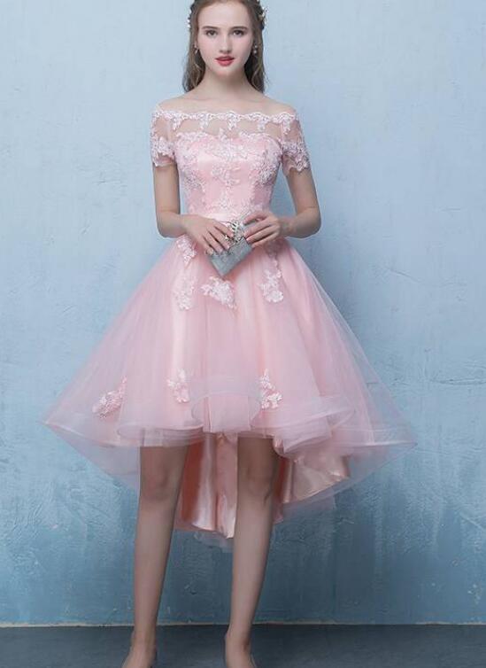 Cute Pink High Low Off Shoulder Prom Dress , Pink Formal Dress Cutedressy Cute Pink High Low Off Shoulder Prom Dress , Pink Formal Dress Cutedressy