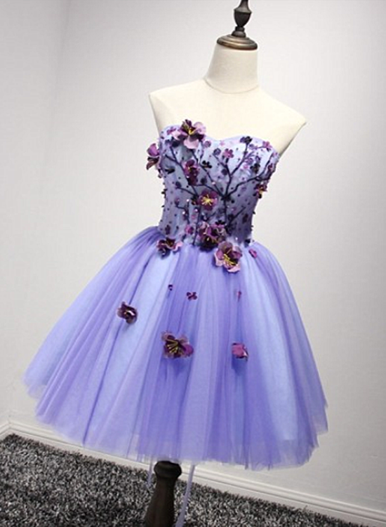 Lovely Purple Sweetheart Flowers Homecoming Dress, Chic Short Prom Dre Cutedressy Lovely Purple Sweetheart Flowers Homecoming Dress, Chic Short Prom Dre Cutedressy