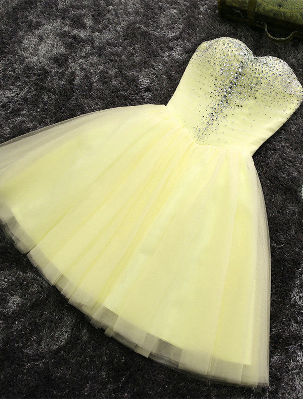 Adorable Yellow Beaded Short Prom Dress, Tulle Homecoming Dress Cutedressy Adorable Yellow Beaded Short Prom Dress, Tulle Homecoming Dress Cutedressy