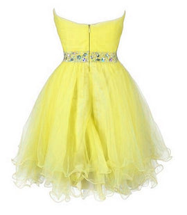 Beautiful Yellow Tulle Sweetheart with Beaded Party Dress, Cute Prom Dresses