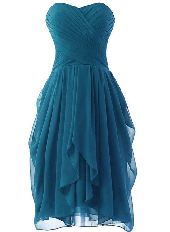 Beautiful Teal Color Short Bridesmaid Dress, Chiffon Sweetheart Short Beautiful Teal Color Short Bridesmaid Dress, Chiffon Sweetheart Short