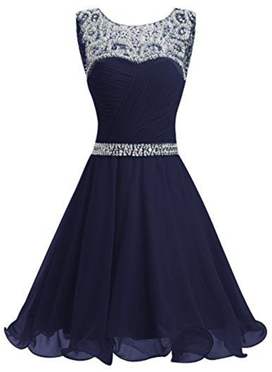 Beautiful Navy Blue Chiffon and Sequins Knee Length Formal Dress, Blue Cutedressy Beautiful Navy Blue Chiffon and Sequins Knee Length Formal Dress, Blue Cutedressy