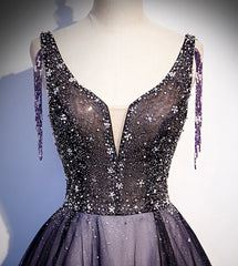 Charming Purple Gradient Tulle V-neckline Long Party Dress, A-line Prom Dress 2021