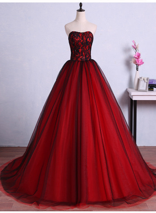 Black and Red Tulle Long Gorgeous Formal Gowns, Pretty Party Dresses, Cutedressy Black and Red Tulle Long Gorgeous Formal Gowns, Pretty Party Dresses, Cutedressy