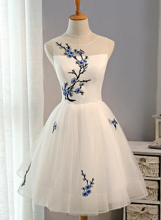Simple White Tulle Knee Length Party Dress, White Party Dress, Formal Cutedressy Simple White Tulle Knee Length Party Dress, White Party Dress, Formal Cutedressy