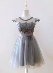 Lovely Grey Short Party Dresses 2019, Tulle and Lace Homecoming Dresses Lovely Grey Short Party Dresses 2019, Tulle and Lace Homecoming Dresses