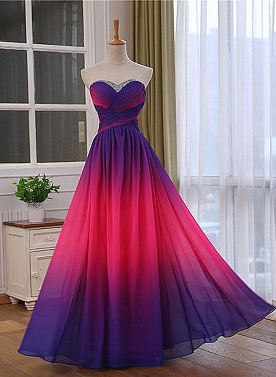 Pretty Gradient Sweetheart Beaded Long Party Dress, Pink and Purple Ev Pretty Gradient Sweetheart Beaded Long Party Dress, Pink and Purple Ev