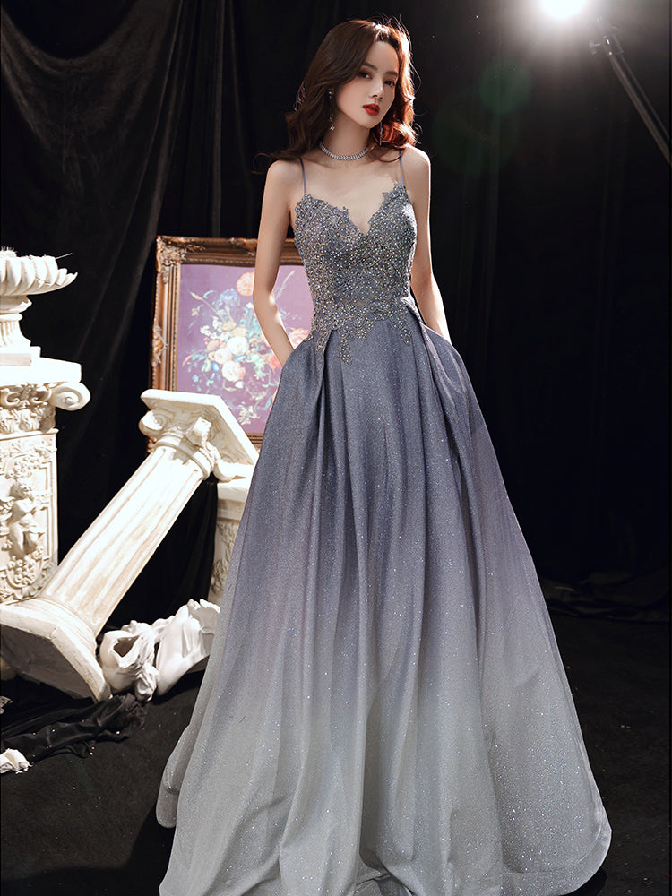 Beautiful Lavender Gradient Beaded Straps Long Formal Dress, A-line Lo Cutedressy Beautiful Lavender Gradient Beaded Straps Long Formal Dress, A-line Lo Cutedressy