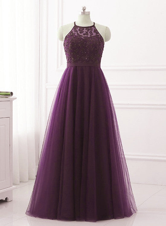 purple halter prom dress Purple Prom Dress Halter Neck Satin Evening Dress Dreamyannie UK