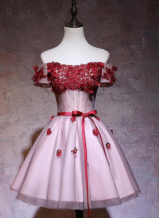 Cute Red Off Shoulder Tulle Lace Applique Homecoming Dress, Red Short – Cutedressy Cute Red Off Shoulder Tulle Lace Applique Homecoming Dress, Red Short – Cutedressy