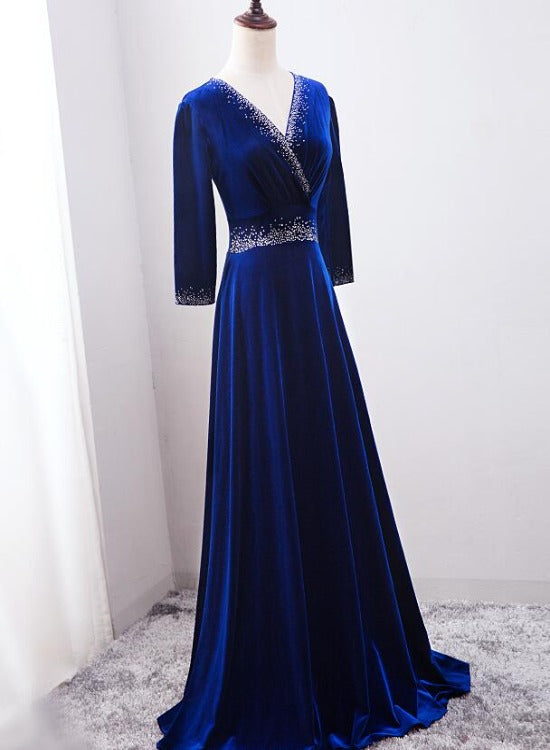 Beautiful Royal Blue Beaded Long Sleeves Wedding Party Dress, Blue Pro Cutedressy Beautiful Royal Blue Beaded Long Sleeves Wedding Party Dress, Blue Pro Cutedressy