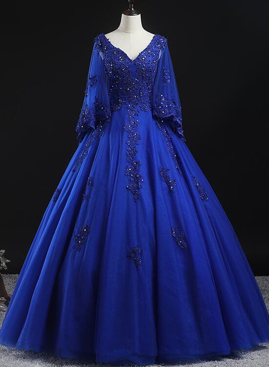 Royal Blue Ball Gown Lace Applique Quinceanera Dresses, Tulle Floor Le Cutedressy Royal Blue Ball Gown Lace Applique Quinceanera Dresses, Tulle Floor Le Cutedressy