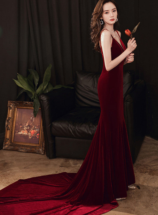 Charming V-neckline Mermaid Velvet Evening Gown Wedding Party Dress, D Cutedressy Charming V-neckline Mermaid Velvet Evening Gown Wedding Party Dress, D Cutedressy