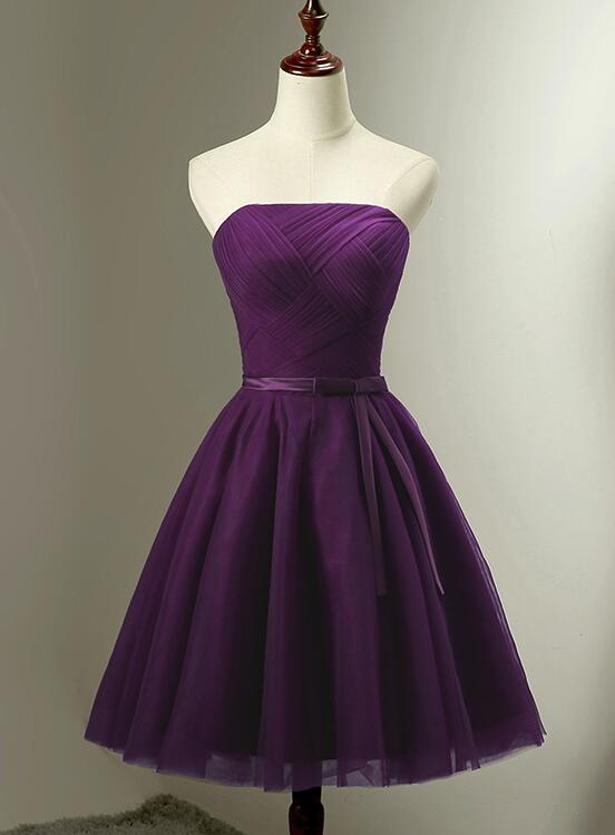 Cute Dark Purple Tulle Short Bridesmaid Dress, Tulle Party Dress, Shor Cute Dark Purple Tulle Short Bridesmaid Dress, Tulle Party Dress, Shor