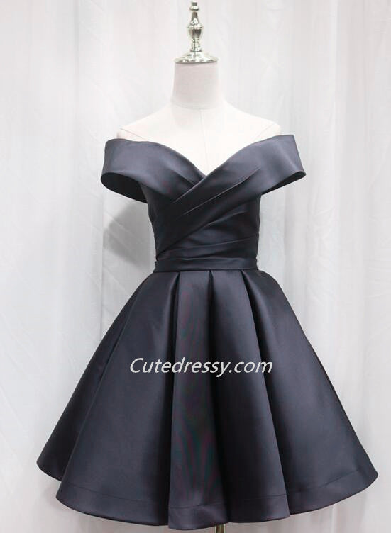 Black Satin Short Sweetheart Homecoming Dress Prom Dress, Black Brides Cutedressy Black Satin Short Sweetheart Homecoming Dress Prom Dress, Black Brides Cutedressy