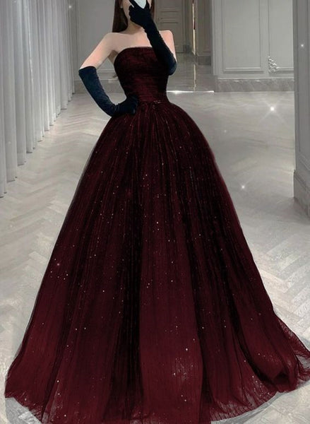 Gorgeous Black and Tulle Shiny Tulle Long Evening Dress, Black and Red – Cutedressy