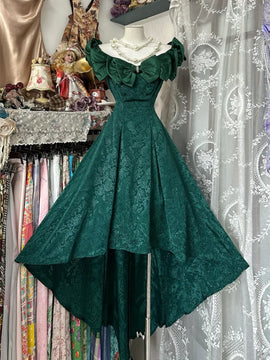 A-line Green Lace High Low Party Dress Prom Dres, Green Lace Homecoming Dress
