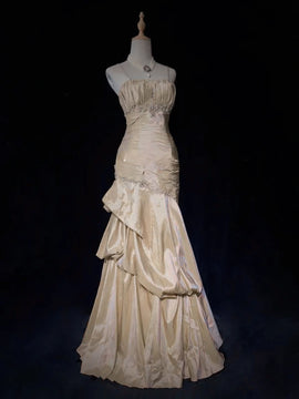 Lovely Taffeta Mermaid Long Beaded Formal Dress, Taffeta Straps Prom Dress