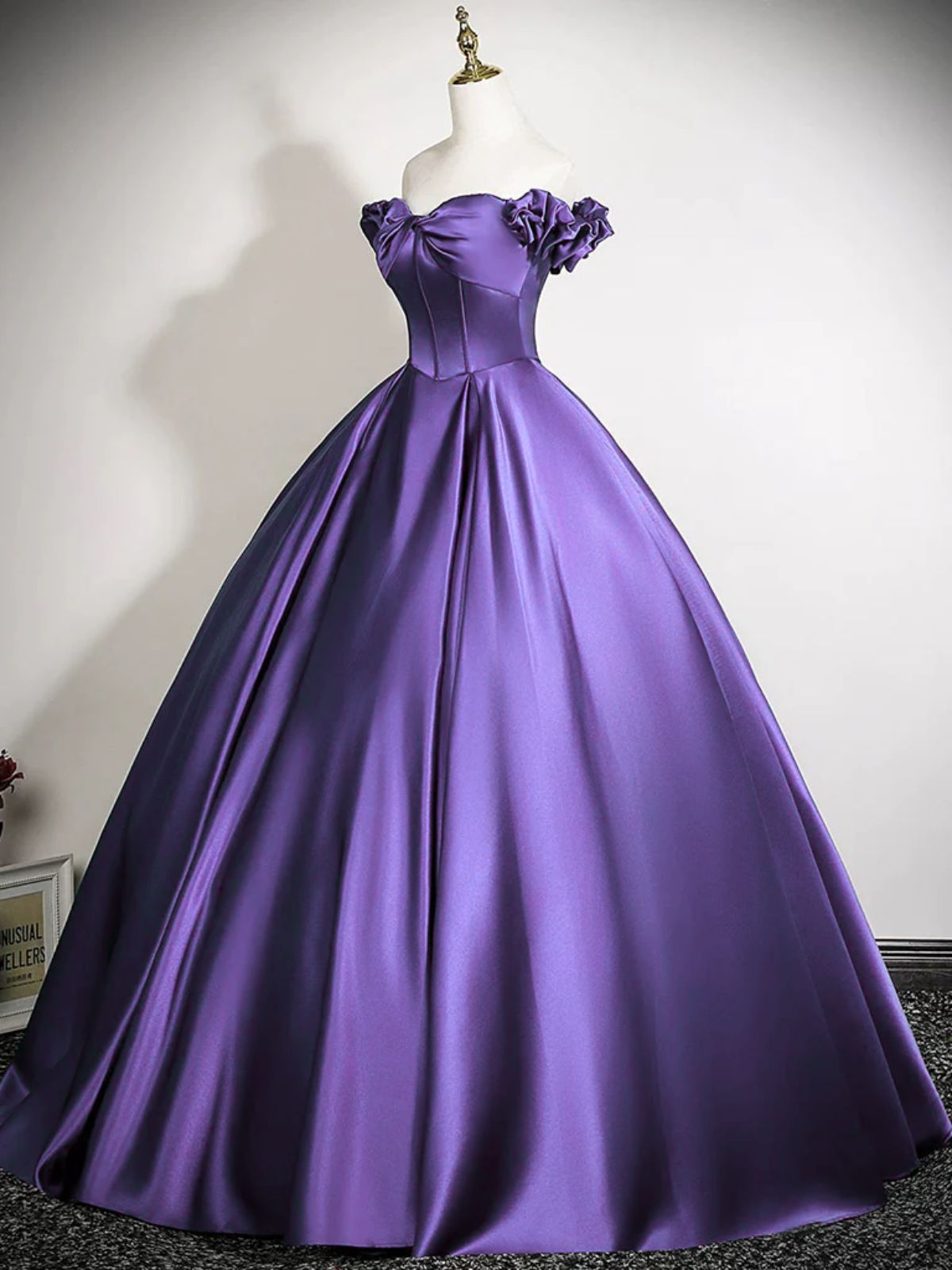 Purple Satin Long Prom Dress Formal Gowns, Purple Sweetheart Evening Dress