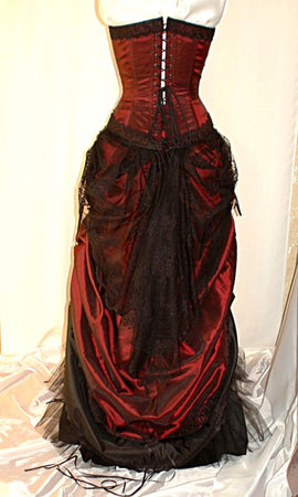 Charming Black and Red Scoop Long Evening Dress, Black and Red Strapless Prom Dress