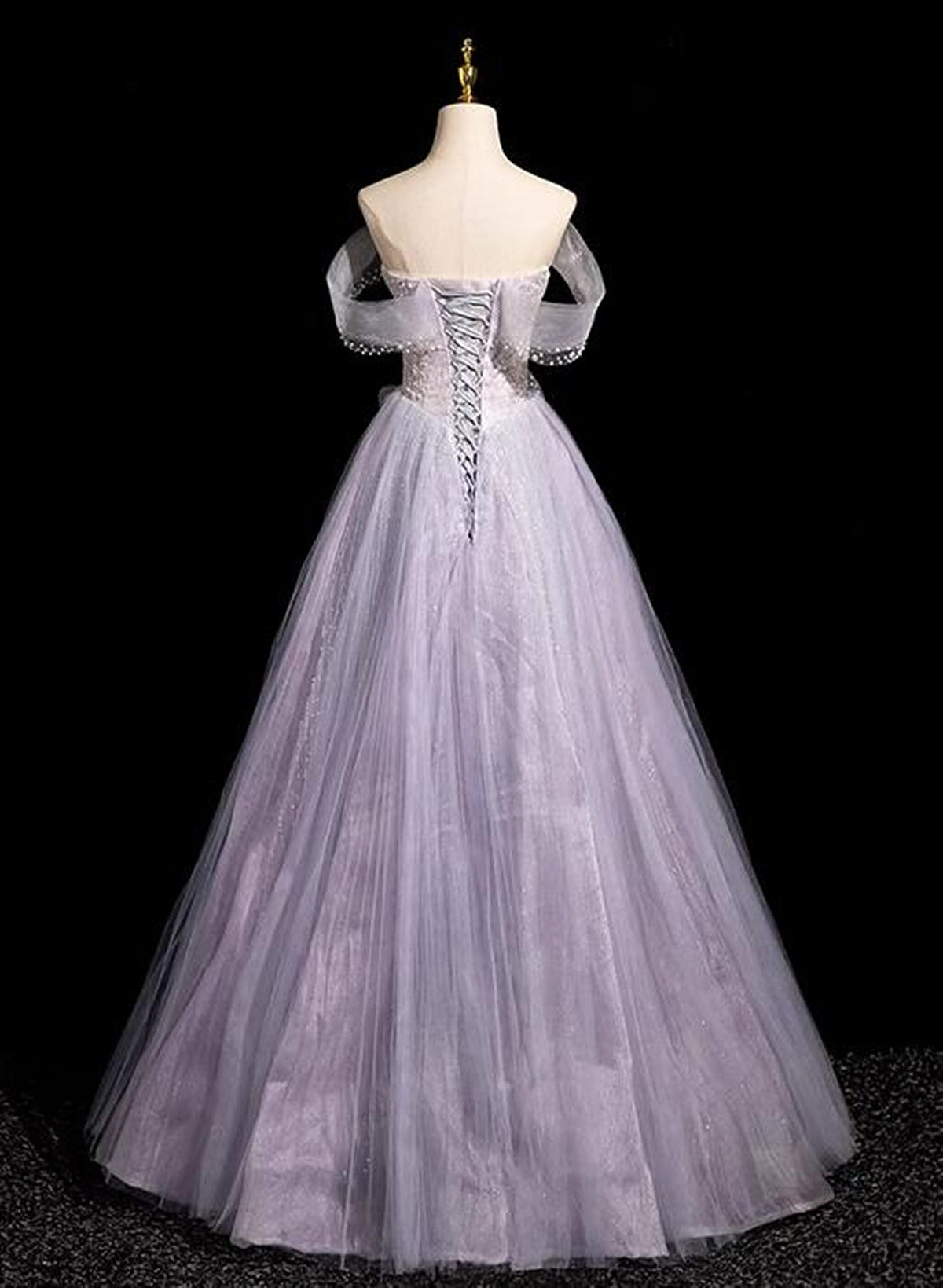 Light Purple Off Shoulder Tulle Long Party Dress, A-line Light Purple Prom Dress