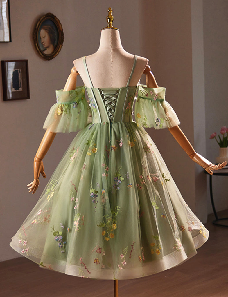 Lovely Light Green Sweetheart Tulle Floral Homecoming Dress, Green Sho ...