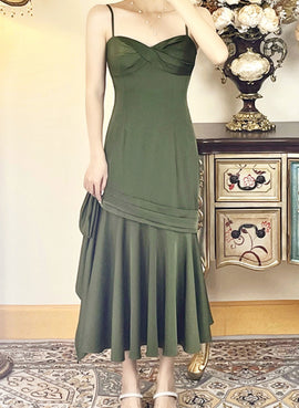 Green Satin Tea Length Sweetheart Party Dress, Green Satin Prom Dress Formal Dress