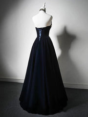 Navy Blue Velvet Beaded Floor Length Party Dress, Navy Blue Velvet Long Prom Dress