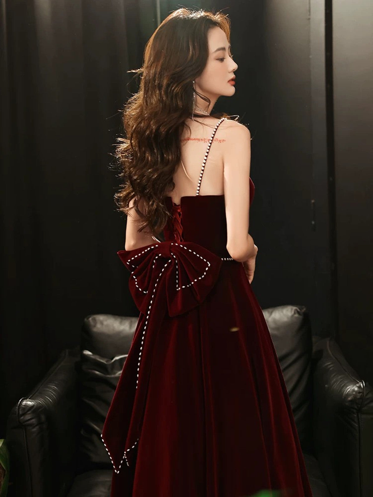 A-line Wine Red Velvet Straps Long Party Dress, Wine Red Velvet Prom D Cutedressy A-line Wine Red Velvet Straps Long Party Dress, Wine Red Velvet Prom D Cutedressy
