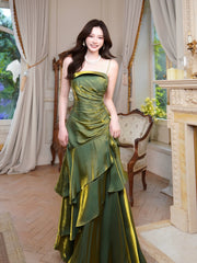 Green Satin Mermaid Long Evening Dress, Green Straps Formal Dress Prom Dress Formal Dress