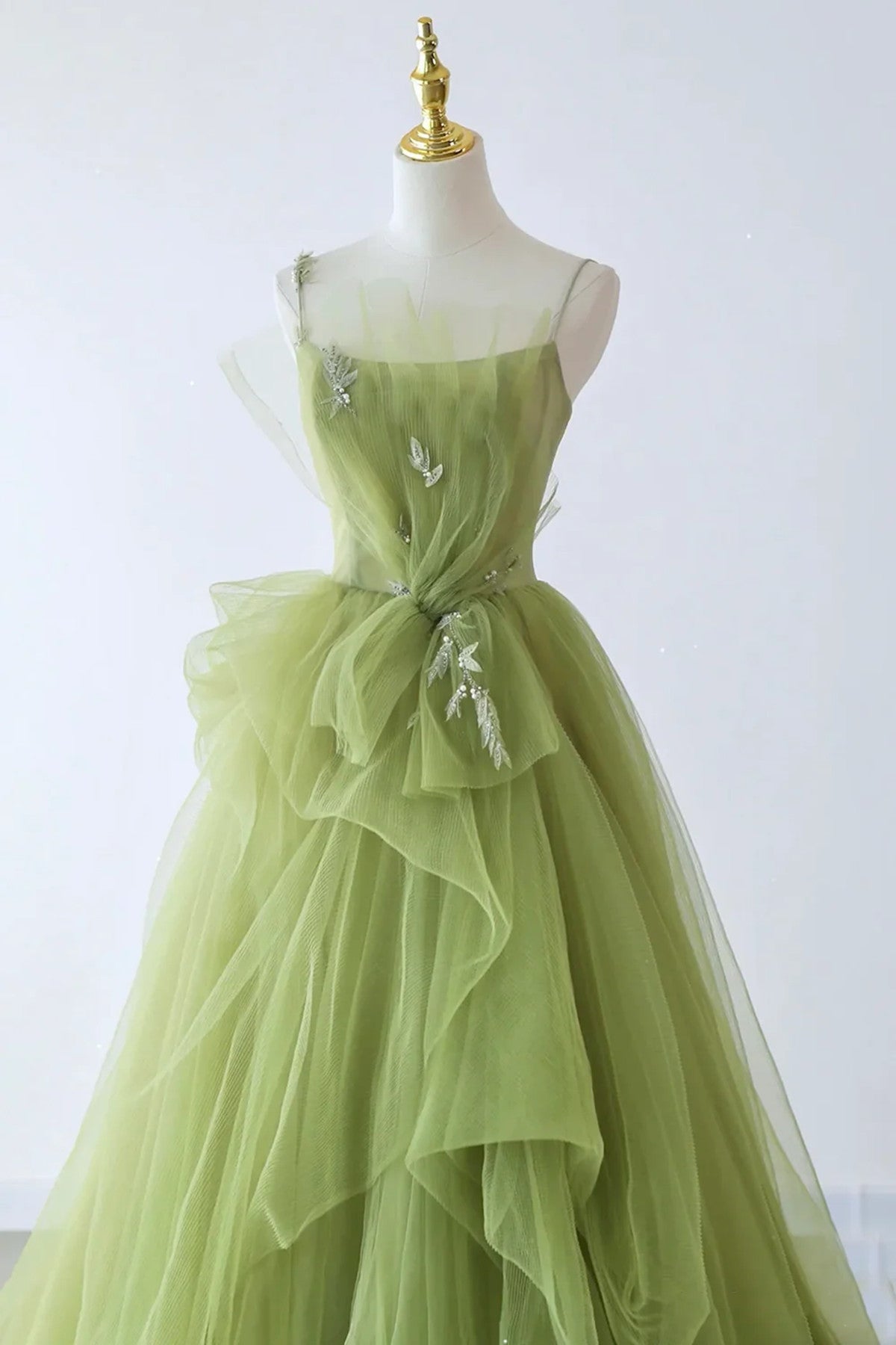 Light Green Tulle Beaded Long Prom Dress, Light Green Evening Dress Light Green Tulle Beaded Long Prom Dress, Light Green Evening Dress