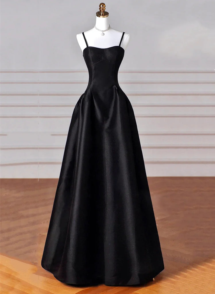 Black Straps Sheath Satin Long Formal Party Dress with Split, DP4012 main image 1