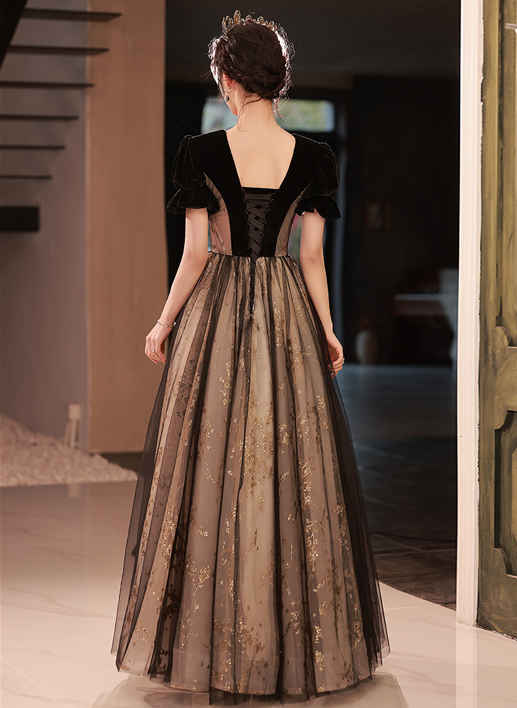 Black Strapless Sheath Lace Tulle Black Girl Long Formal Party Dress, DP4016