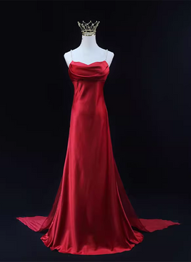 Red Soft Satin Long Party Dress Evening Dress, Red A-line Formal Dress