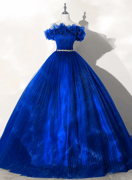 Royal Blue Off Shoulder Beaded Ball Gown Dress, Royal Blue Sweet 16 Dress