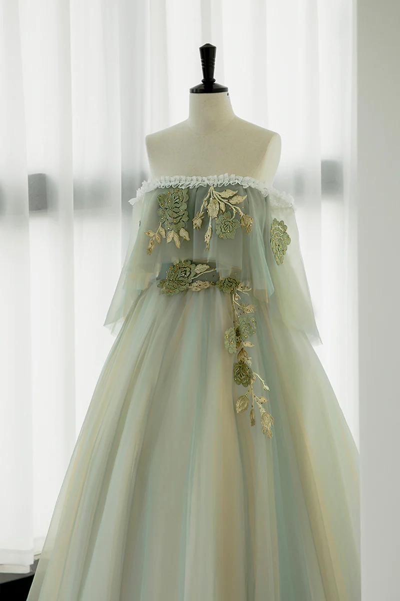 light green a line dress Azazie 2026 Lace A-Line Prom Dress Light Green Gown
