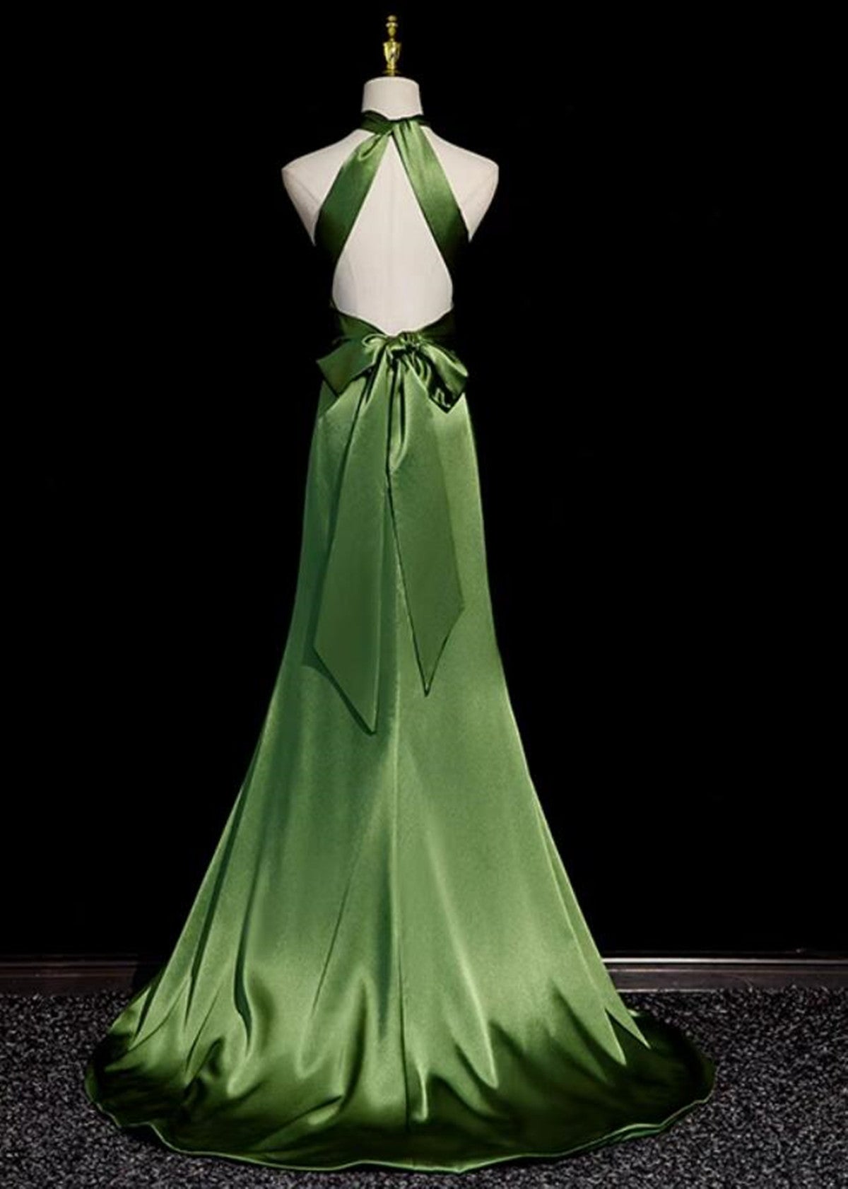 Green Soft Satin Halter Long Evening Dress Party Dress, Green A-line P Cutedressy Green Soft Satin Halter Long Evening Dress Party Dress, Green A-line P Cutedressy