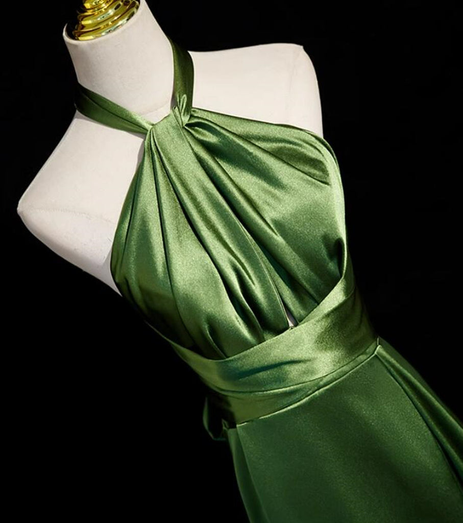 Green Soft Satin Halter Long Evening Dress Party Dress, Green Aline P — free download